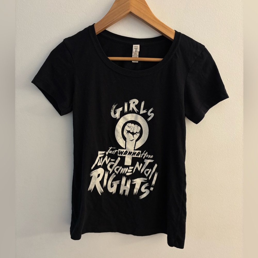 Girls Just Wanna have Fundamental Rights Tshirt, Women’s Size Small, Black/White